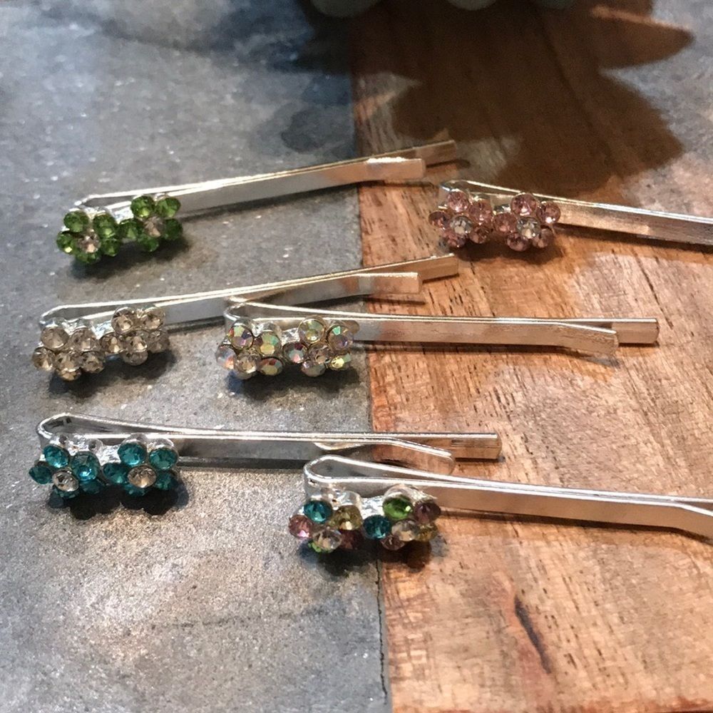 Set of 12 Rhinestone Floral Bobby-pins